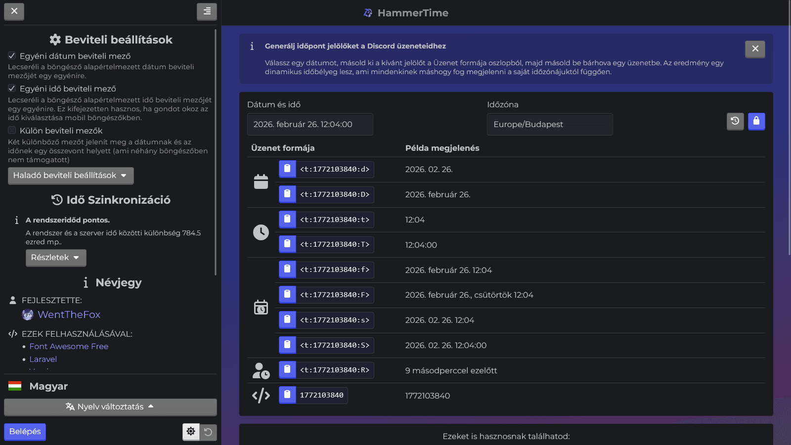 HammerTime Weboldal és Discord Bot